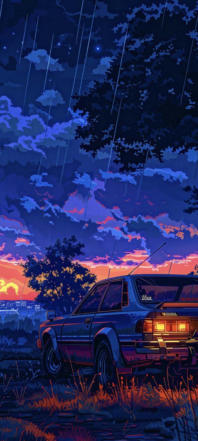 Sunset Retro Car Pixel Art