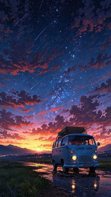 Camper Van Sunset Wallpaper