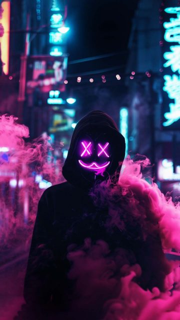 Neon Mask Guy Pink Smoke Wallpaper