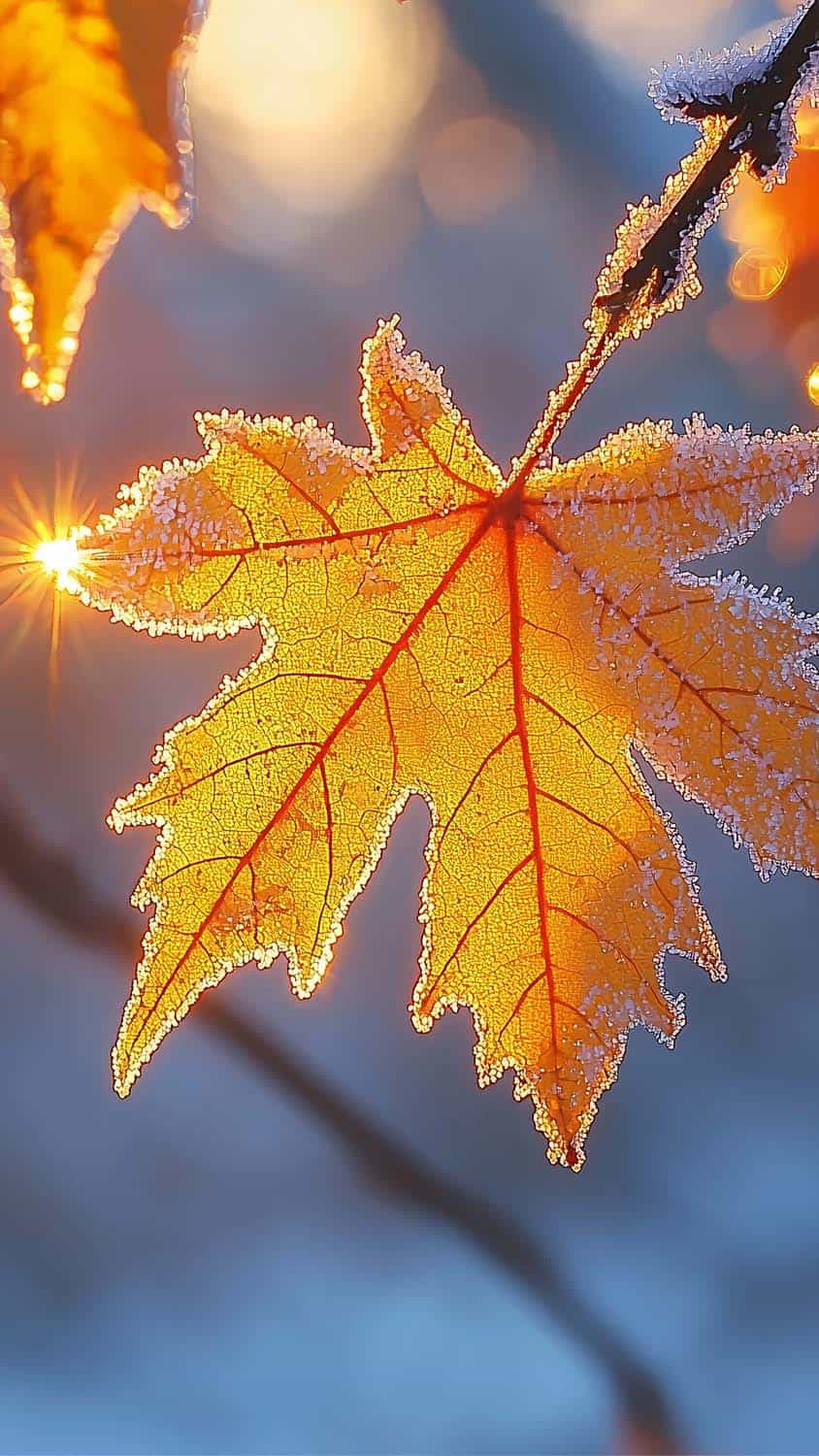 Frozen Maple Tree Leaves Wallpaper