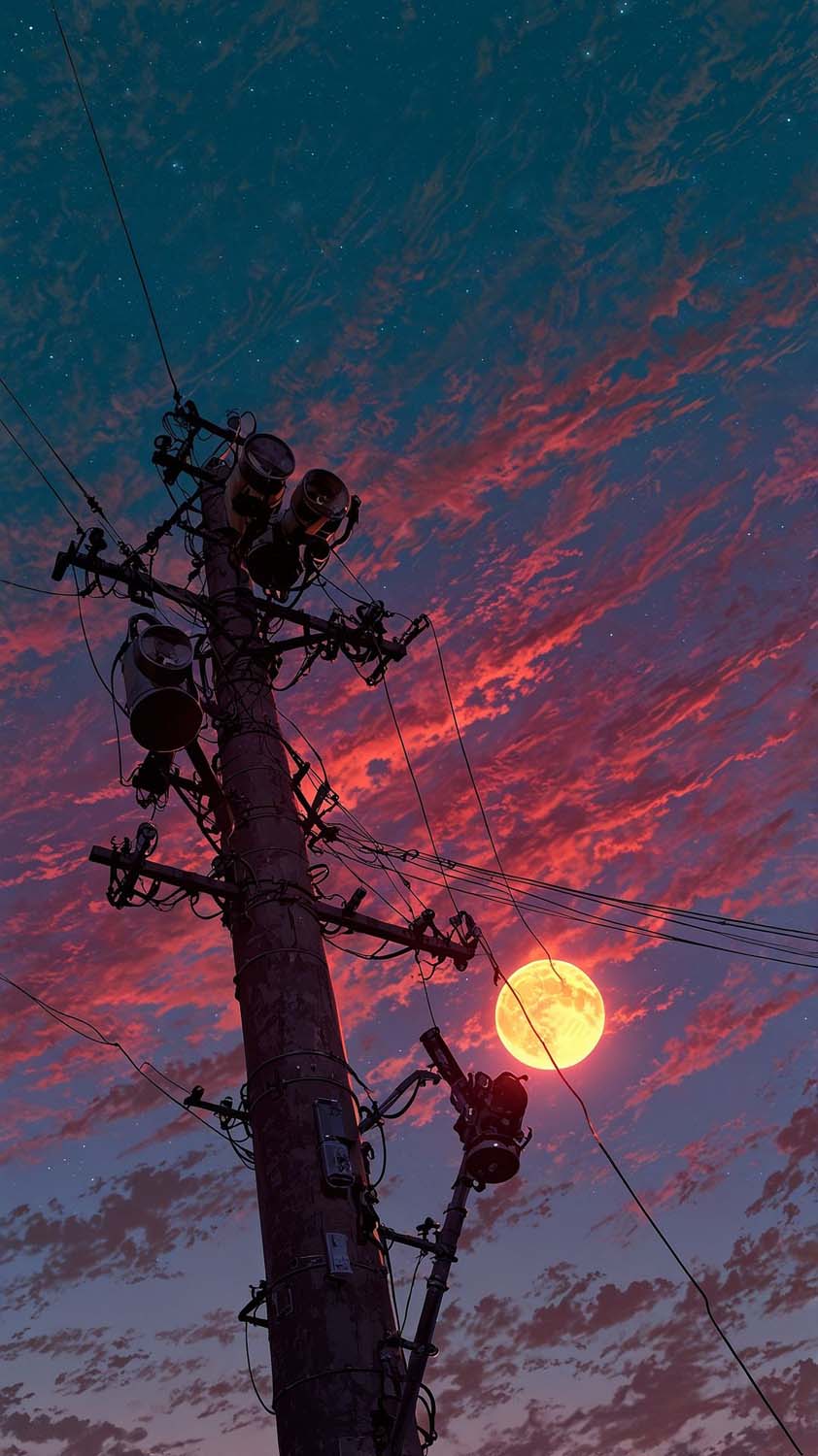 Moon Light Electric Pole Wallpaper