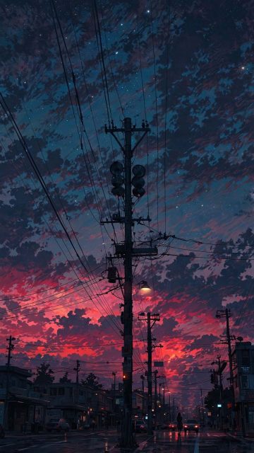 Sundown Clouds Electric Pole Wallpaper