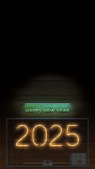 2025 Happy New Year Neon Light iPhone Wallpaper