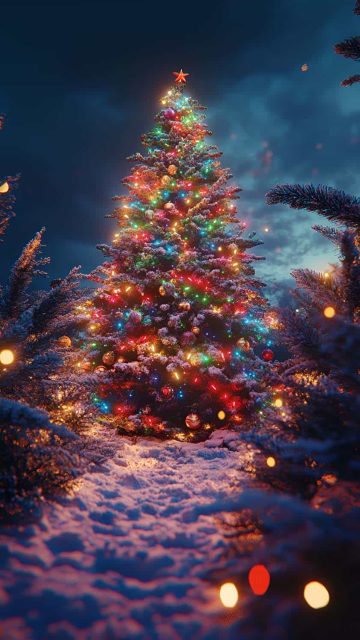 Christmas Tree Colorful LED Decoration iPhone Wallpaper