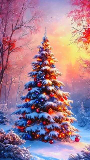 Christmas Tree in Snow Wallpaper