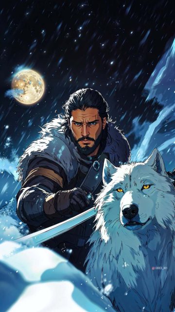 Jon Snow and Wolf Wallpaper