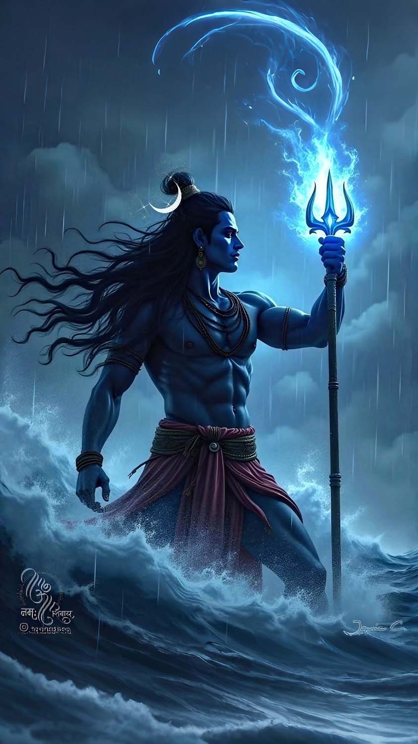 Lord Mahadev in Ocean iPhone Wallpaper