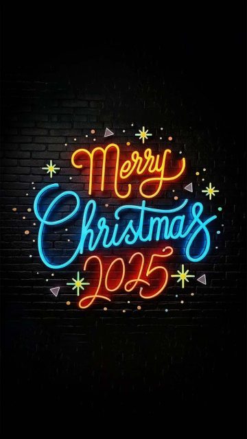 Merry Christmas 2025 Neon Wallpaper