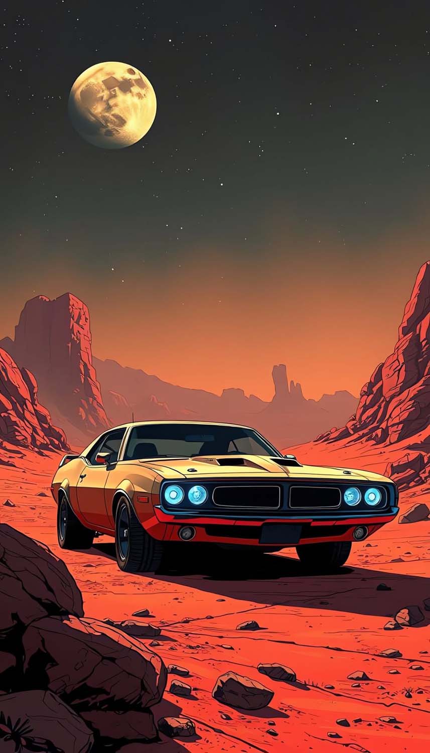 Muscle Car on Mars iPhone Wallpaper