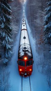 Train in Winter iPhone Wallpaper