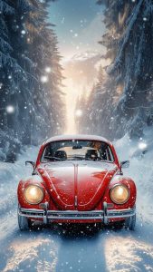 Volkswagen Beetle Classic in Snow iPhone Wallpaper