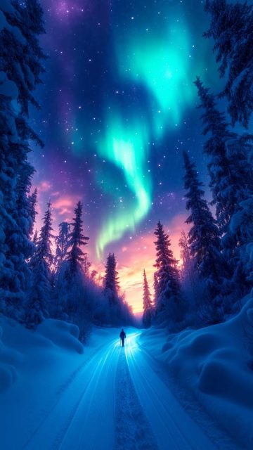 Walking in Aurora Forest iPhone Wallpaper