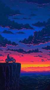 Biker Chasing Sunset iPhone Wallpaper