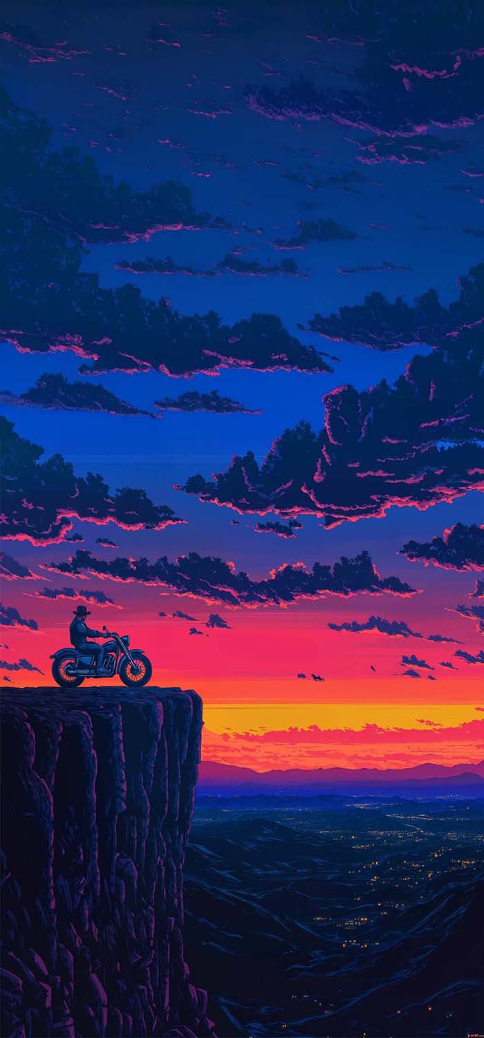 Biker Chasing Sunset iPhone Wallpaper