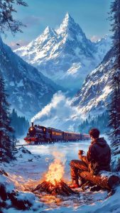 Bonfire in Mountains Train Views iPhone Wallpaper