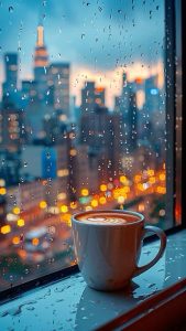 Coffee and Rain iPhone Wallpaper