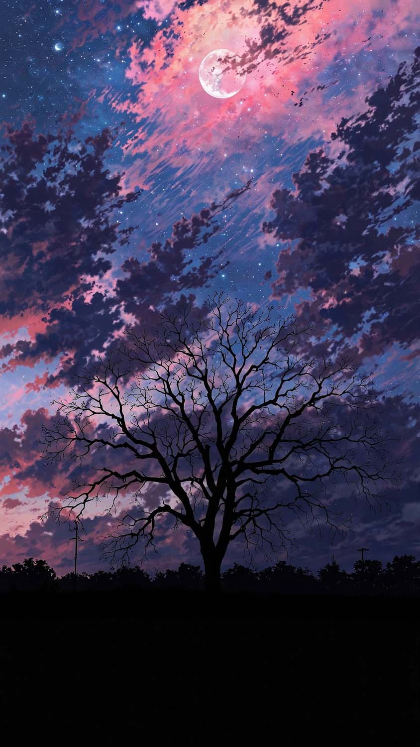 Hollow Tree Lit Sky iPhone Wallpaper