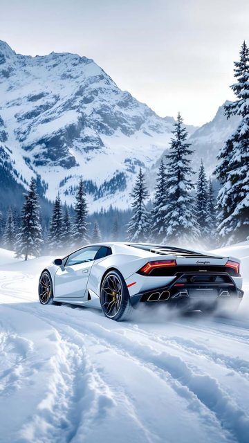 Lamborghini Snow Drift iPhone Wallpaper