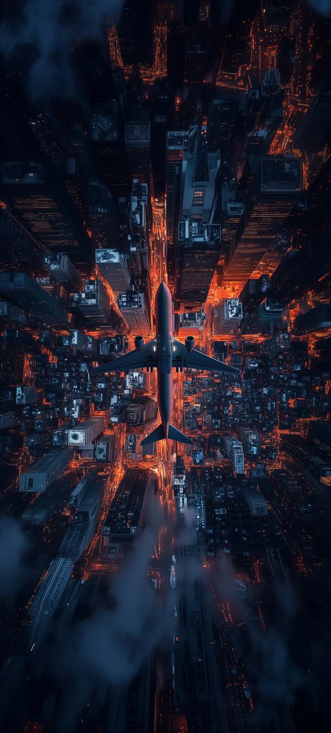 Plane Over City iPhone Wallpaper