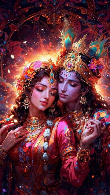 Radha Krishna Digital Artwork iPhone Wallpaper