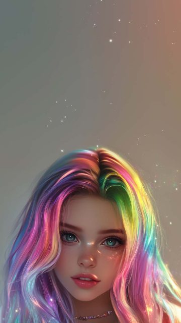 Rainbow Hairs Girl iPhone Wallpaper