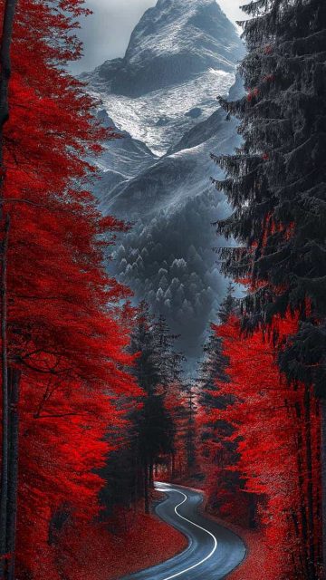 Red Forest Road iPhone Wallpaper