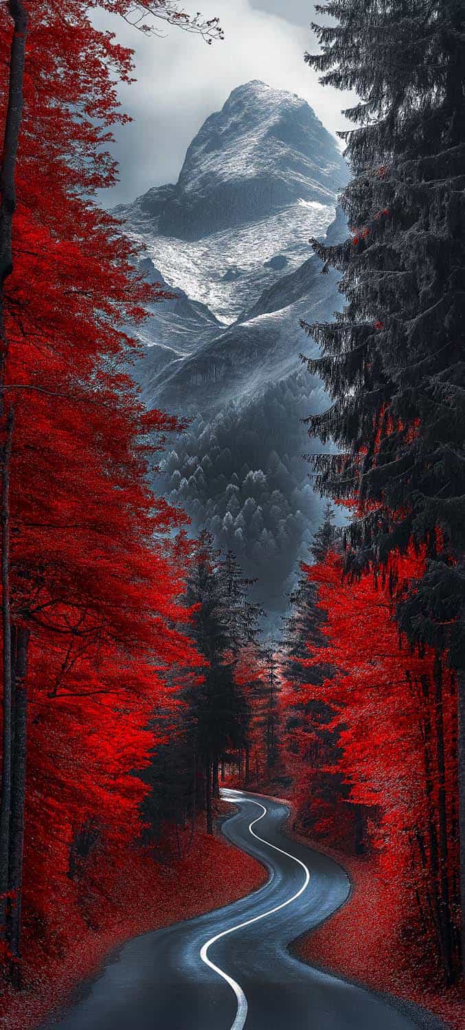 Red Forest Road iPhone Wallpaper