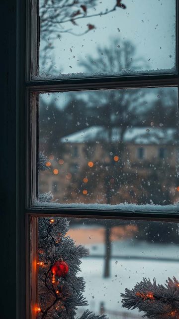 Snowflakes over Window iPhone Wallpaper