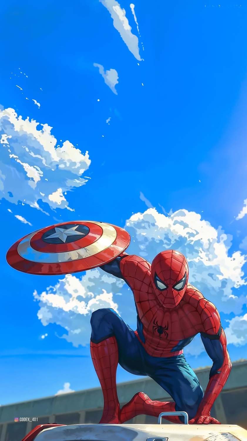 Spidey with Shield iPhone Wallpaper