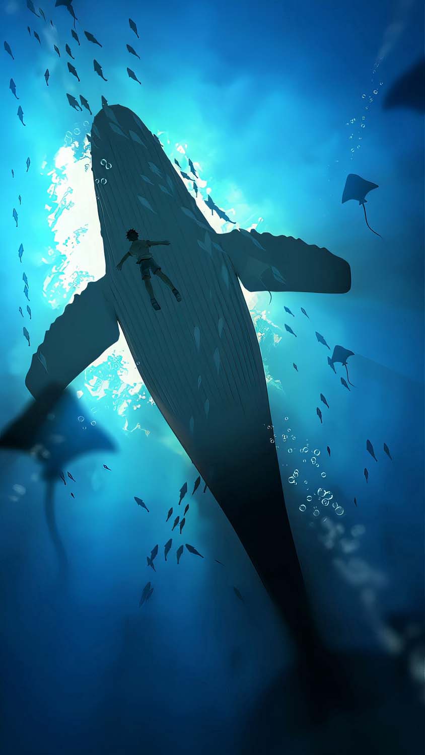 Swimming with Whale iPhone Wallpaper