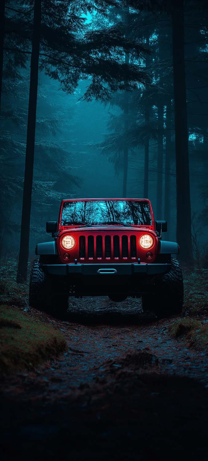 Jeep in Forest iPhone Wallpaper