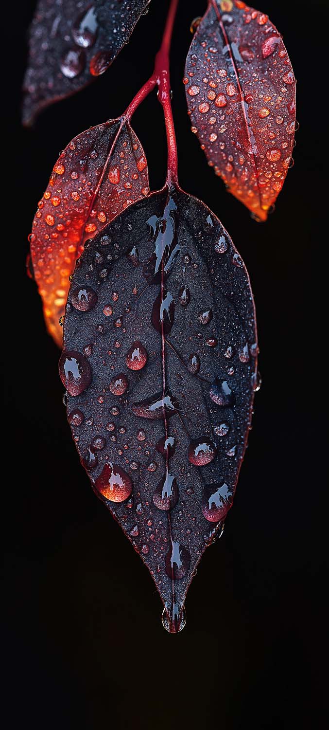 Macro Leaves Water Drops iPhone Wallpaper