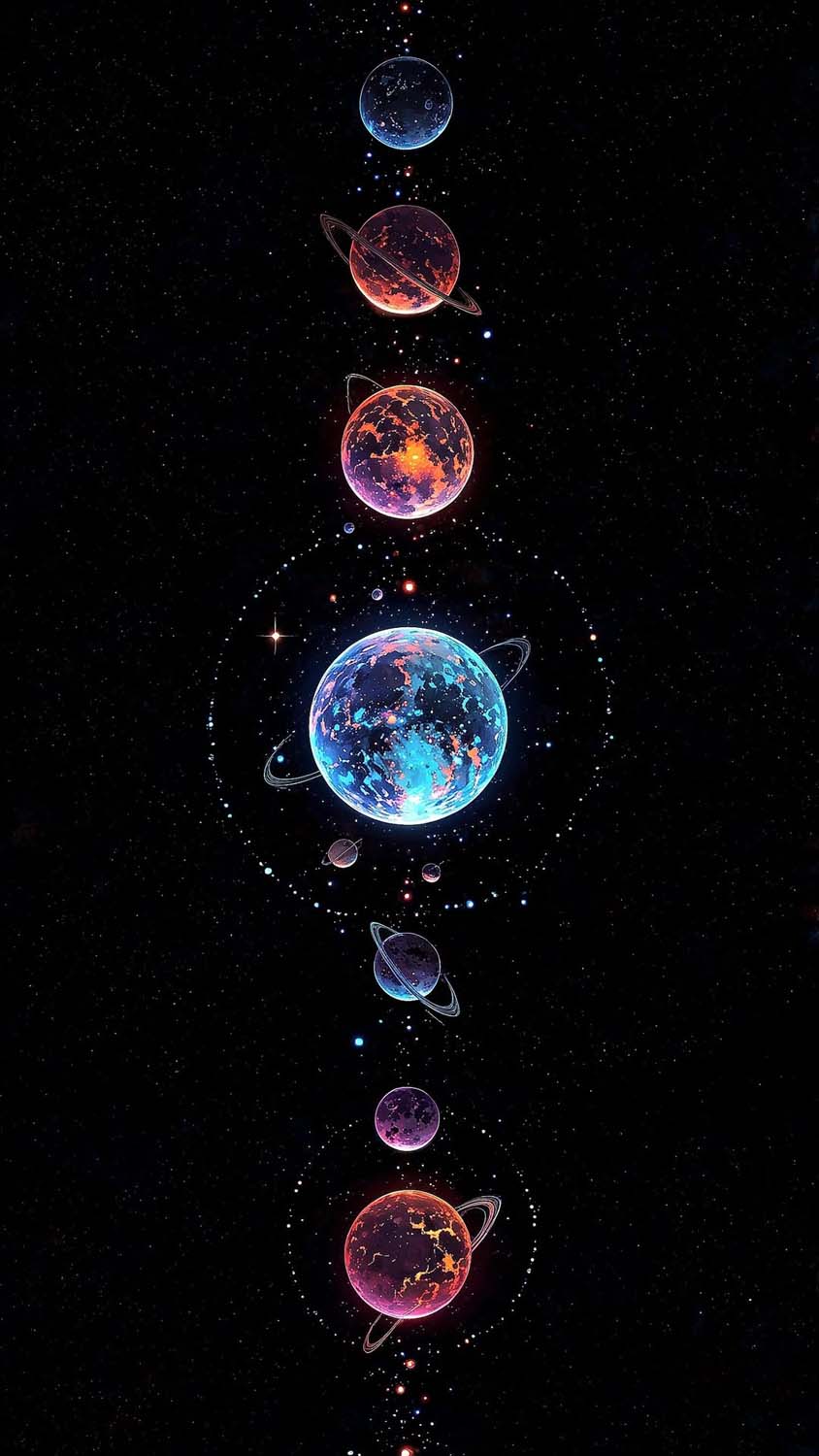 Neon Planets iPhone Wallpaper