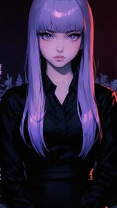 Anime Girl Purple Hairs iPhone Wallpaper