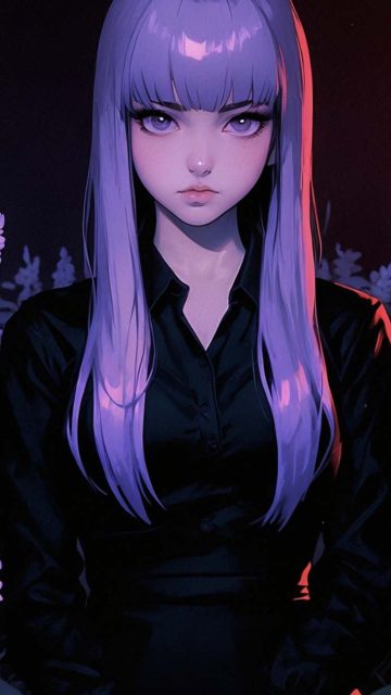 Anime Girl Purple Hairs iPhone Wallpaper