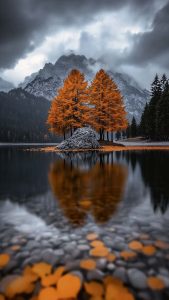 Autumn Lake Tree Reflection iPhone Wallpaper