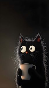 Little Cat with Coffee iPhone Wallpaper