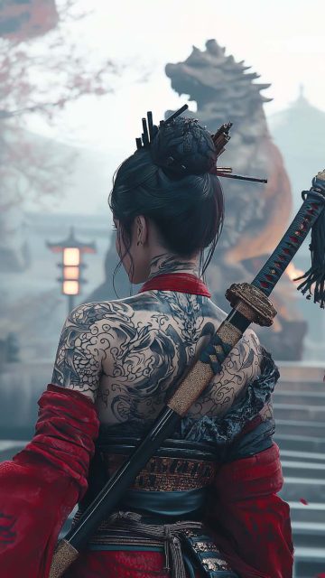 Samurai Girl Tattoos iPhone Wallpaper