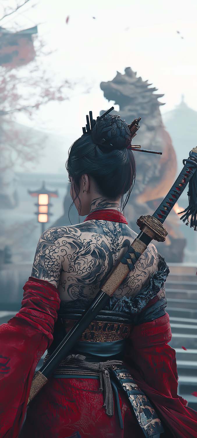 Samurai Girl Tattoos iPhone Wallpaper