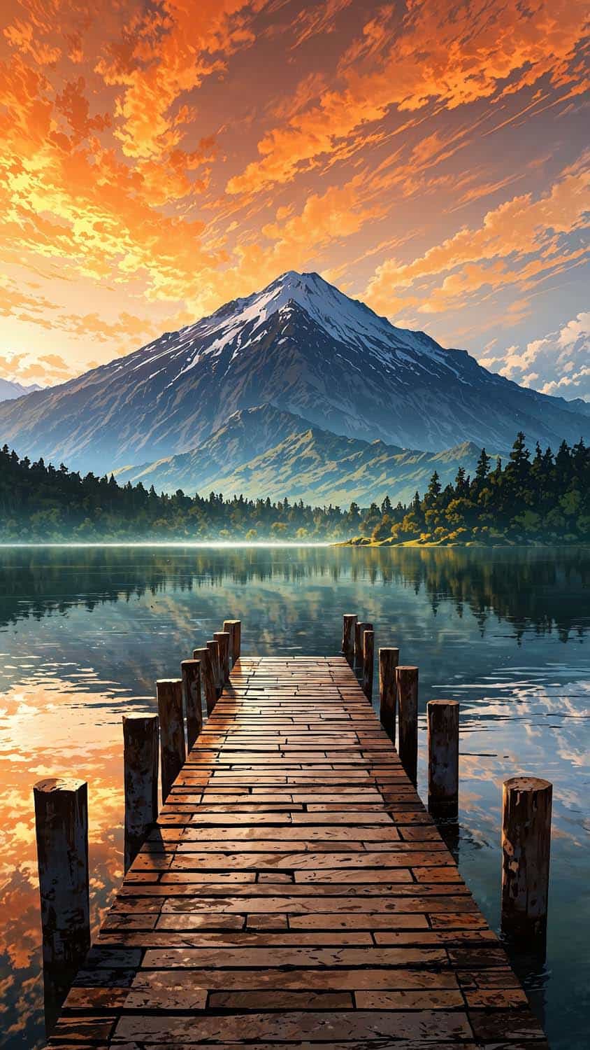 Mountain Lake Pier iPhone Wallpaper