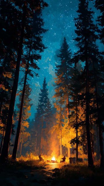 Bonfire in Forest iPhone Wallpaper