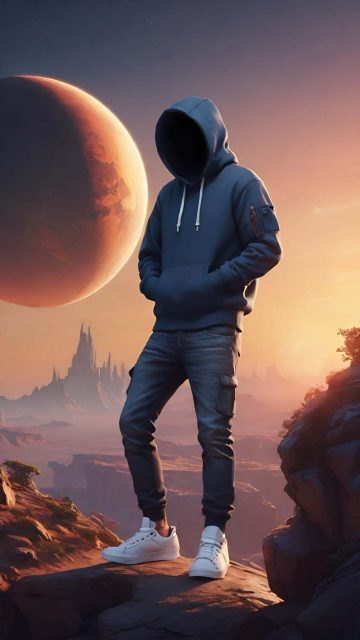 Hoodie Guy on Another Planet iPhone Wallpaper