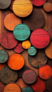 Wooden Colorful Circles iPhone Wallpaper