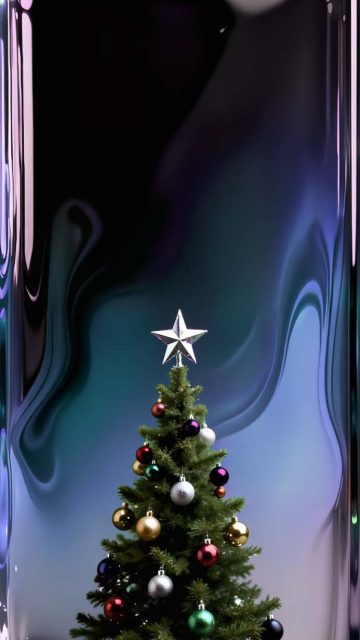 Christmas Tree Liquid Glass Blue iPhone 17 Pro Wallpaper