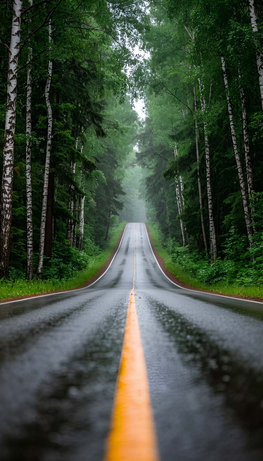 Forest Mist Road iPhone Wallpaper