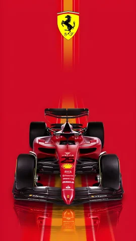 Carlos Sainz Ferrari F1-75 front view wallpaper, Scuderia Ferrari Prancing Horse logo on red background, high-resolution F1 car mobile wallpaper.