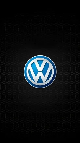 Blue and silver metallic Volkswagen (VW) logo set against a textured black honeycomb pattern background.