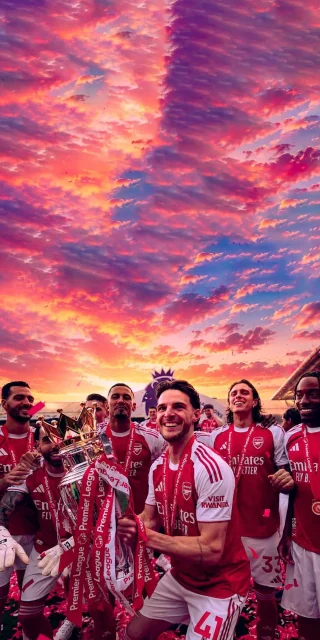 declan-rice-arsenal-celebration-sunset-clouds-iphone-wallpaper