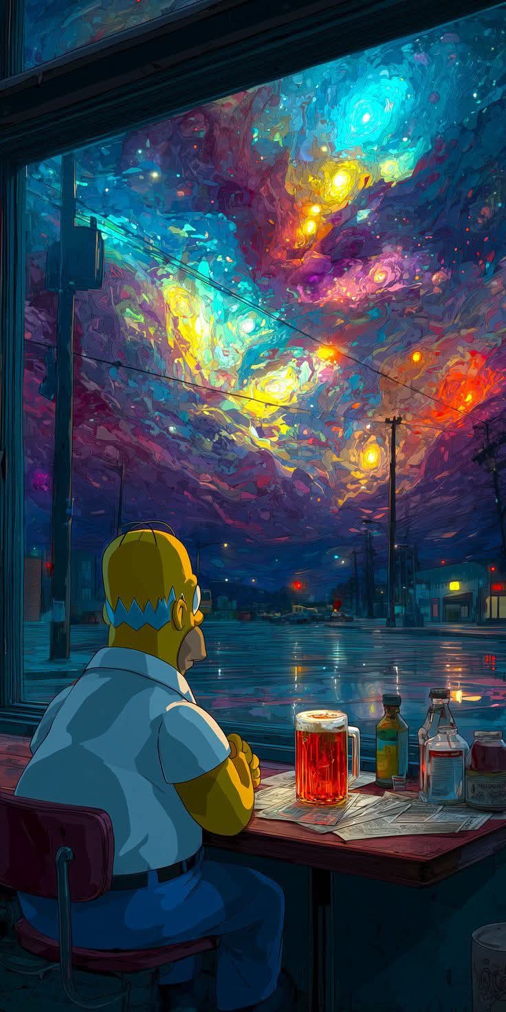 Homer Simpson iPhone Wallpapers 4K – Aesthetic Night Sky & Atmospheric Collection 1 homer-simpson-wallpaper-diner-galaxy-window