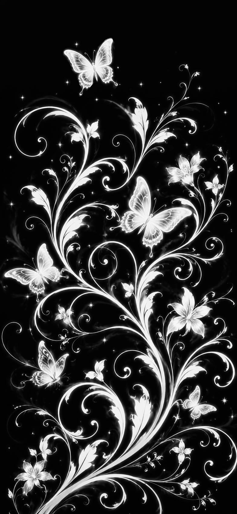 Vector Flourish Frutiger Aero 4K iPhone Wallpapers 1 white-glowing-butterflies-vine-vector-wallpaper